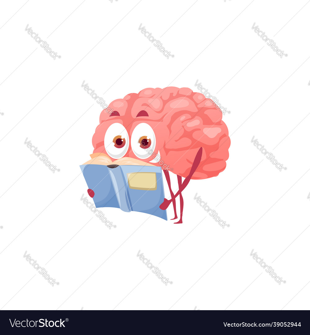 Smart cartoon brain reading book mental health Vector Image