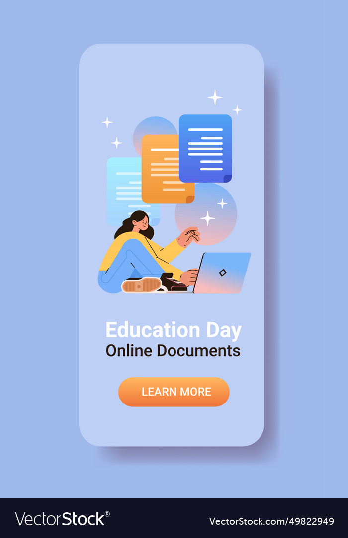 Girl student sending documents online education Vector Image