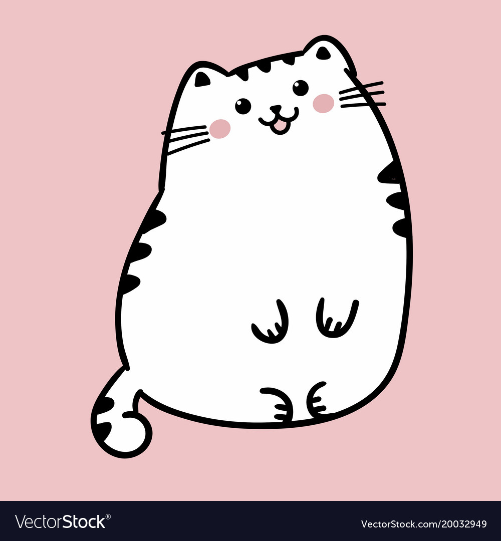 Kawaii cute fat white cat anime style Royalty Free Vector