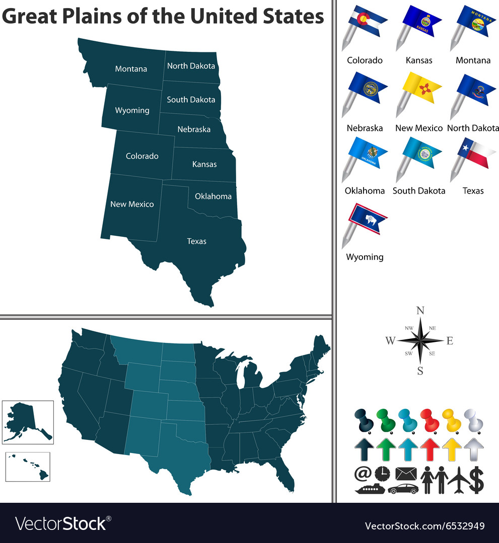 Plains Colour In Map Map Of Great Plains Of The United States Vector Image