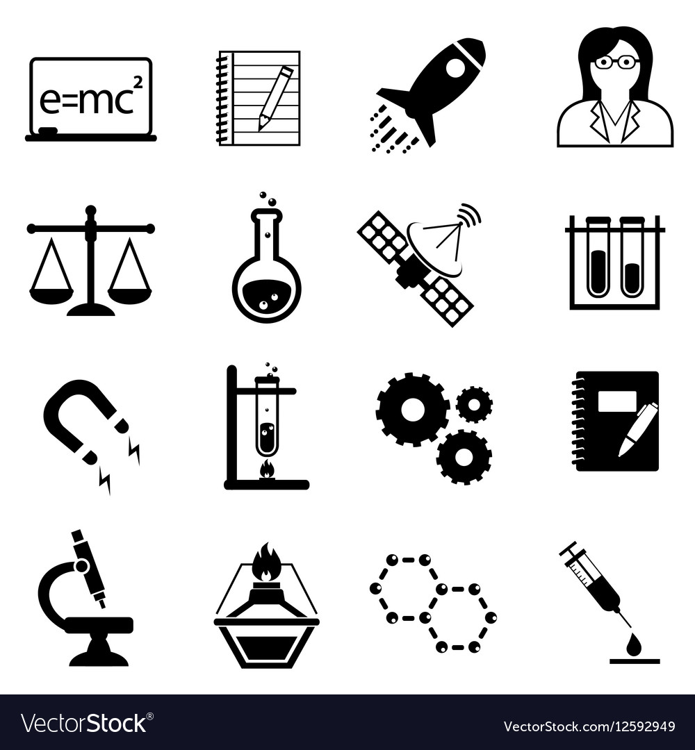 Science and Scientific Discovery Icons Royalty Free Vector