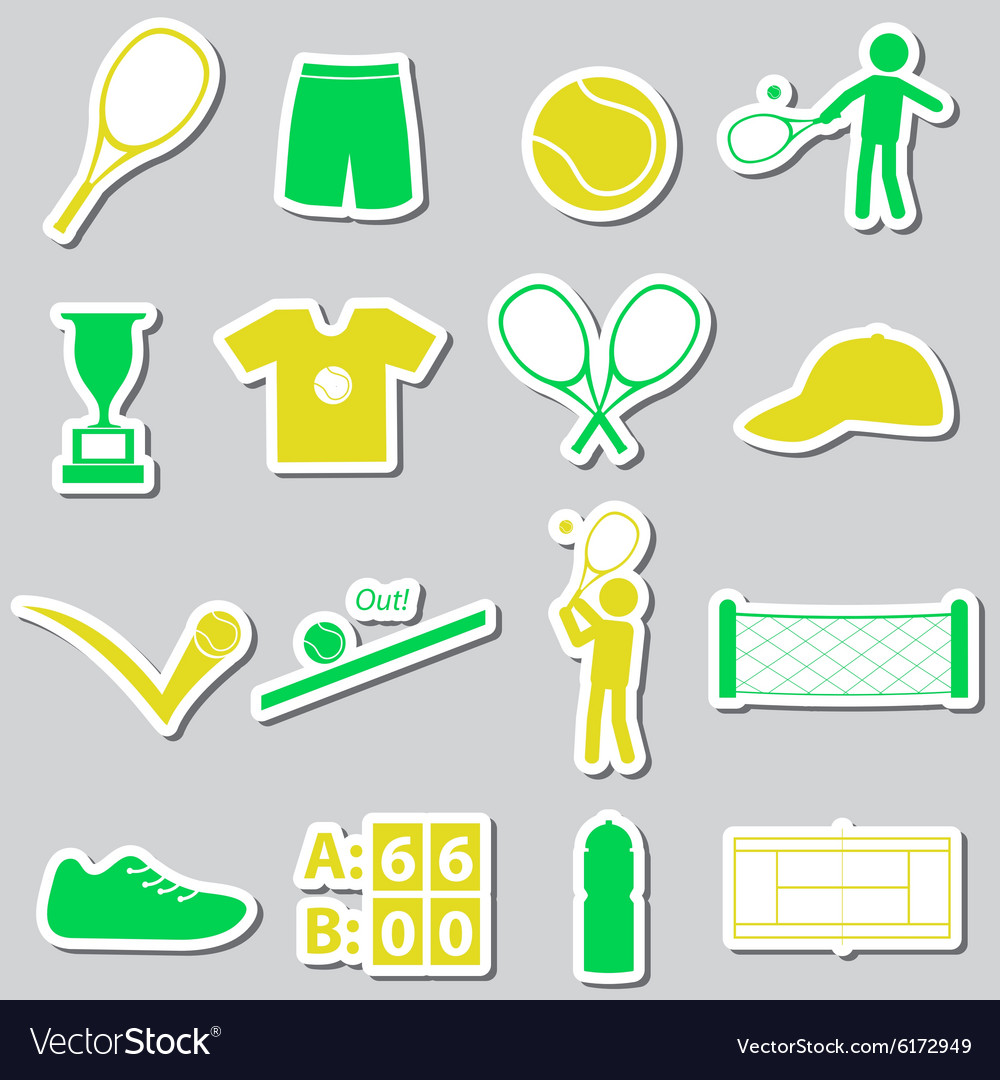 Tennis sport theme color stickers set eps10