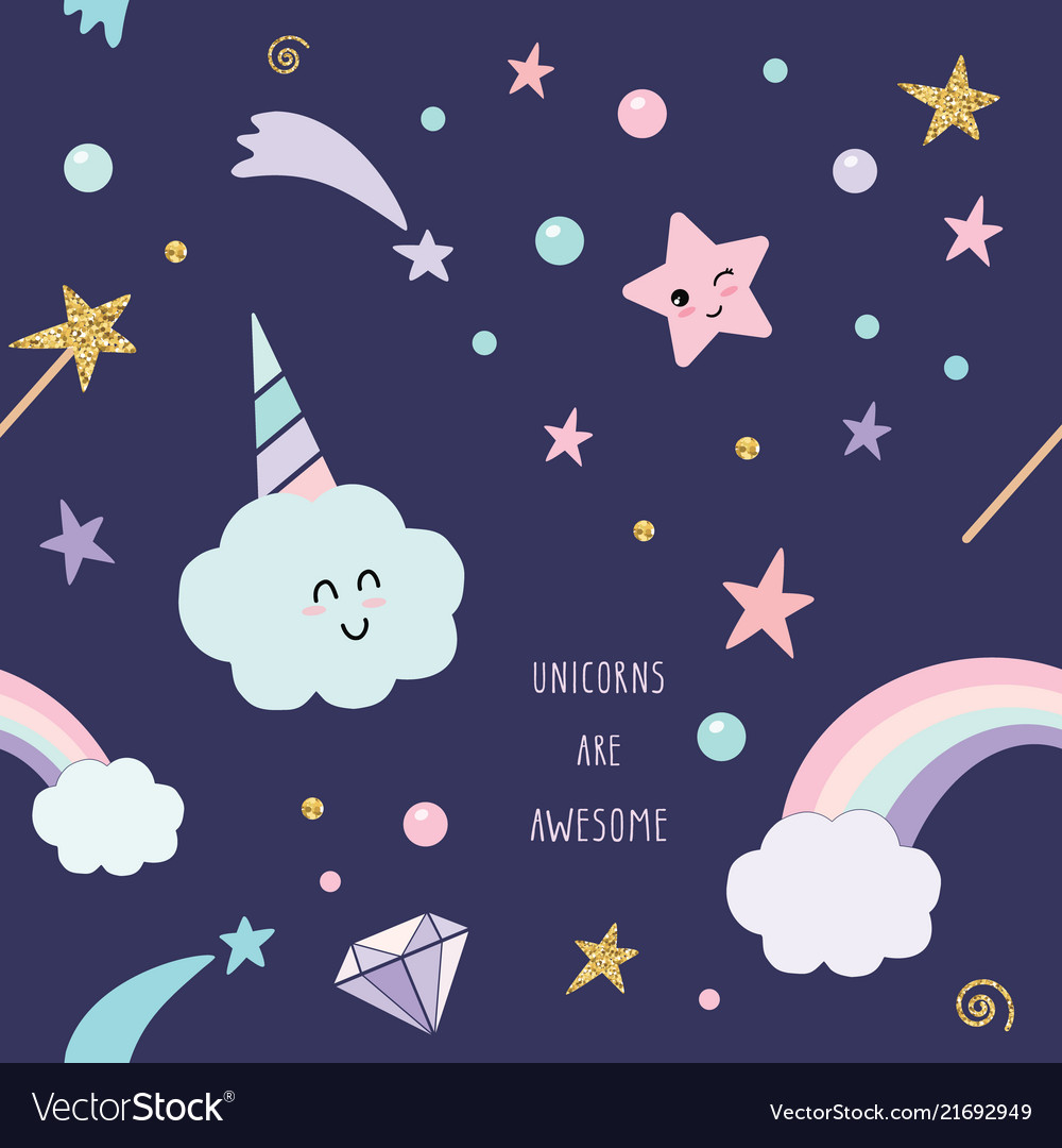 Unicorn magic seamless pattern background vector image Unicorn magic seamless pattern background