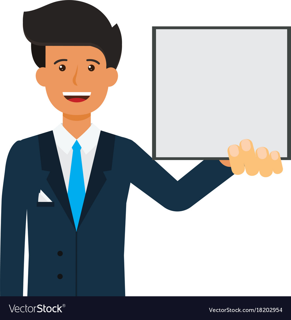 Businessman with blank file cartoon flat