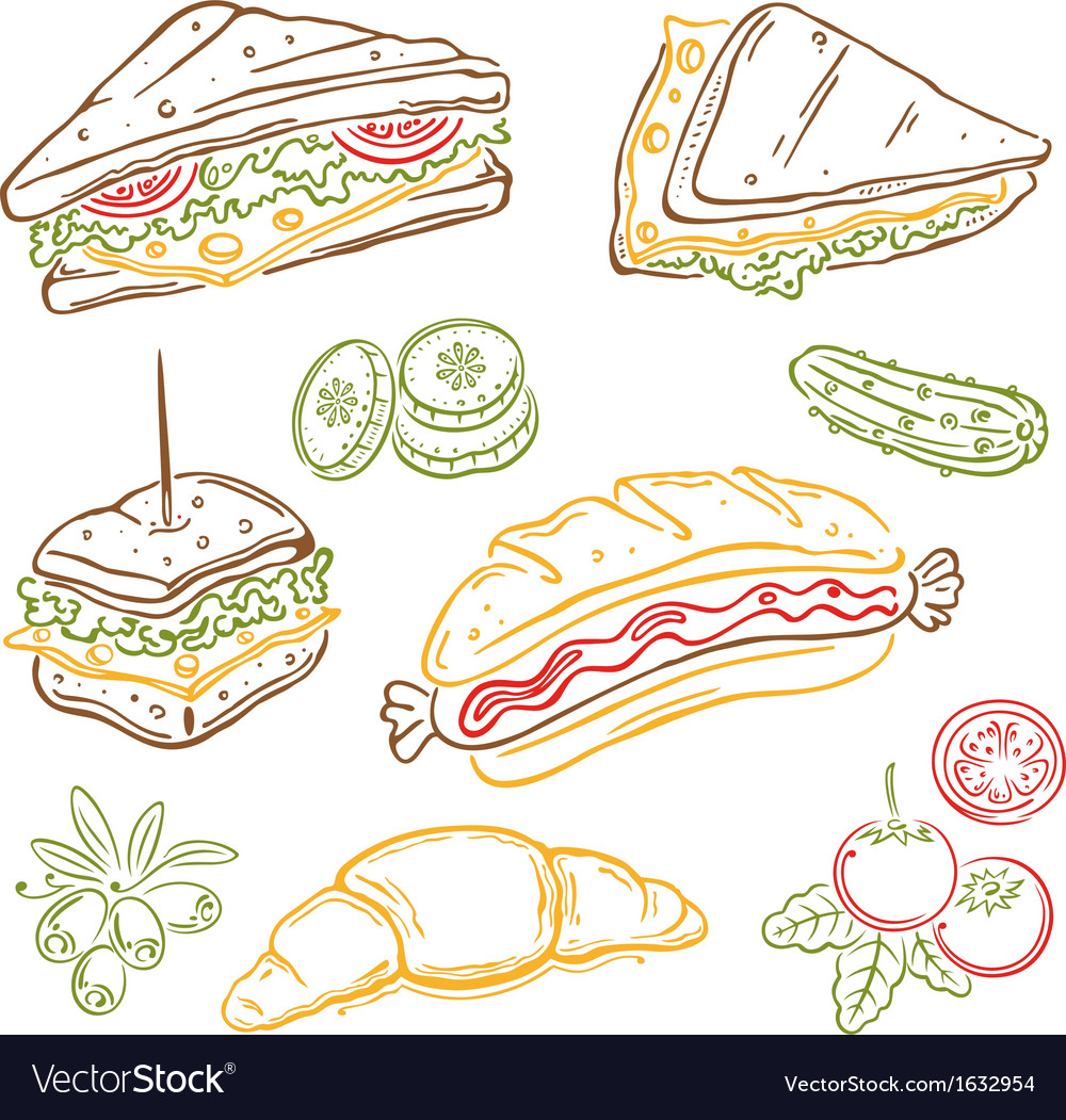 Sandwiches Fast Food Snack Royalty Free Vector Image 7289