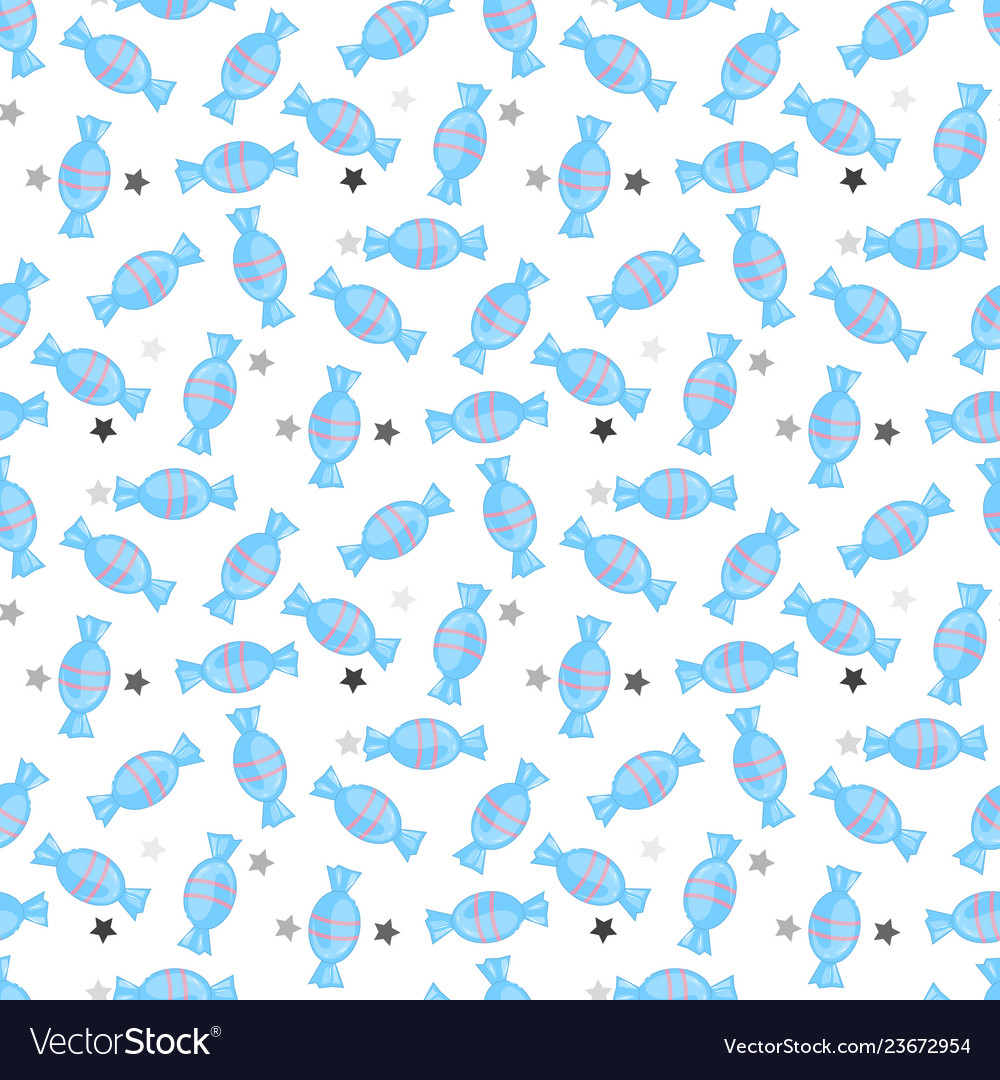 Seamless pattern with blue cartoon candy