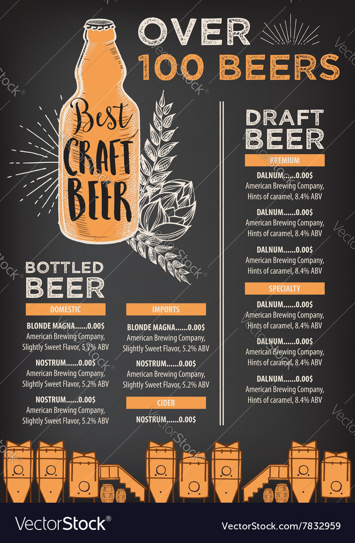 Beer restaurant cafe menu template design Vector Image