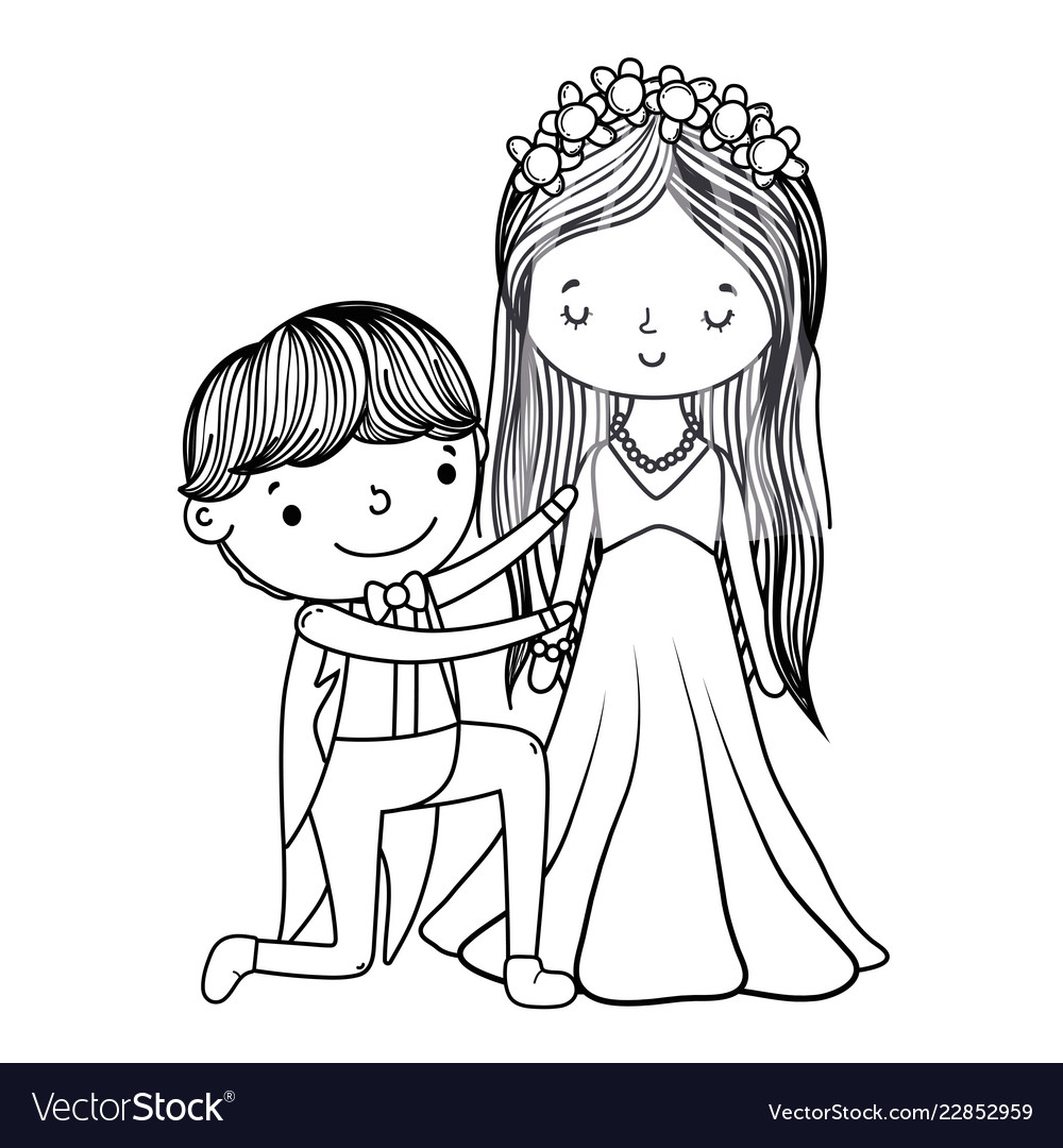 Couple marriage cute cartoon black and white Vector Image