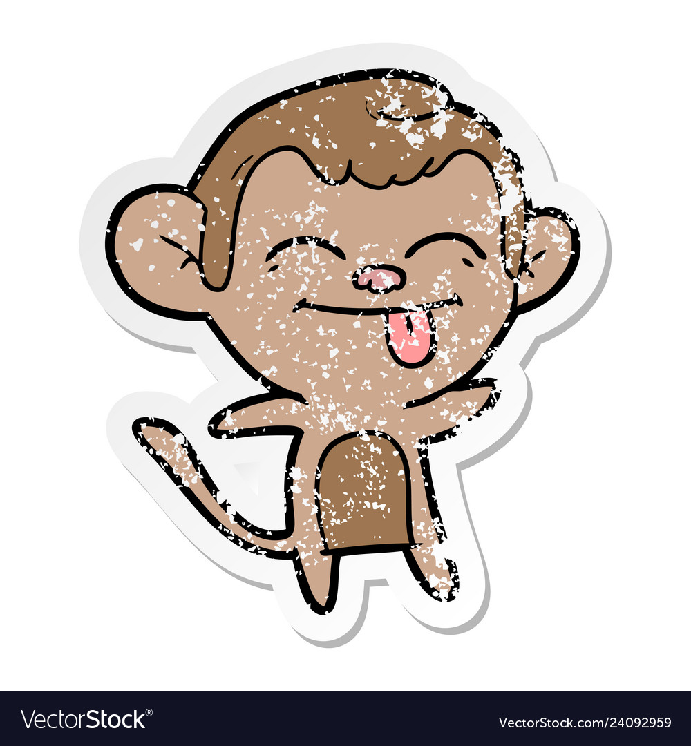 Distressed sticker of a funny cartoon monkey Vector Image