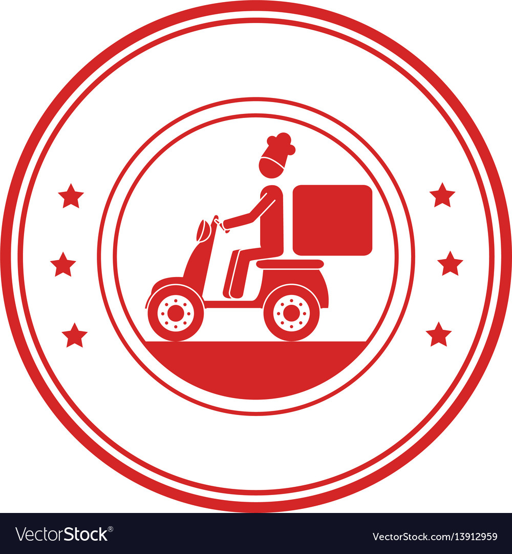 Monochrome circular frame with delivery man Vector Image