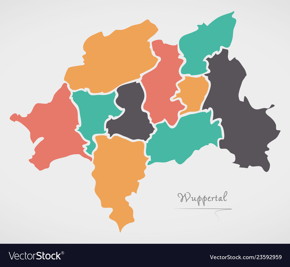 Wuppertal map with boroughs and modern round Vector Image