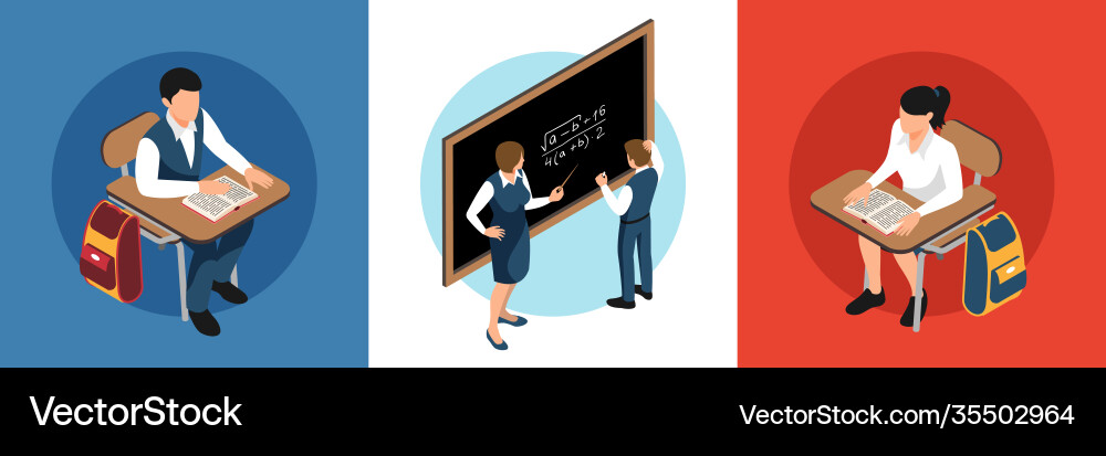 Isometric school design concept Royalty Free Vector Image