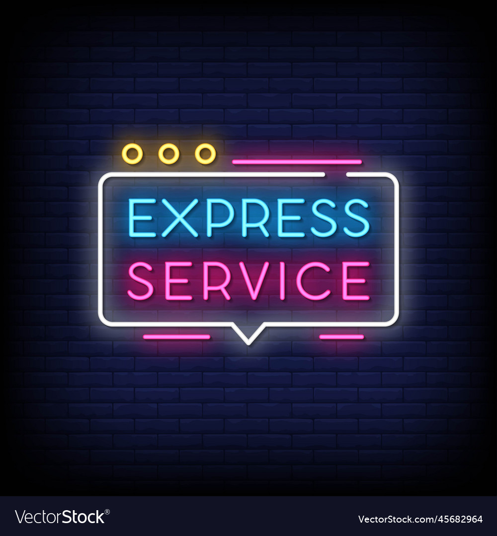 Neon sign express service with brick wall Vector Image
