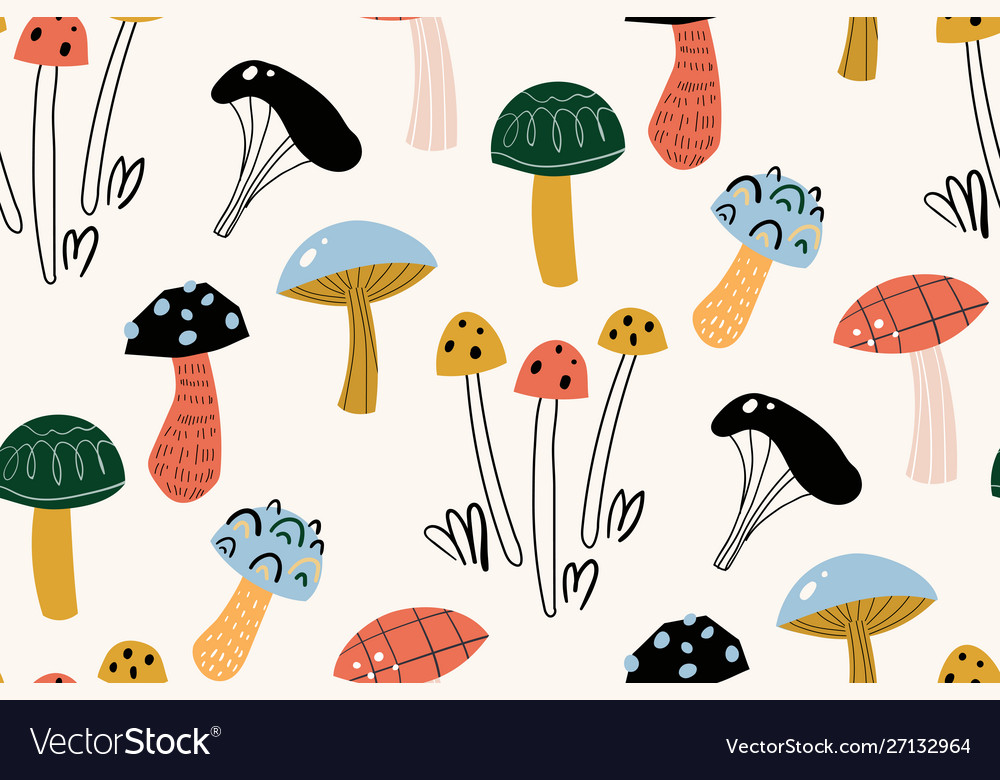 Seamless Pattern With Decorative Mushrooms In The Vector Image 6007