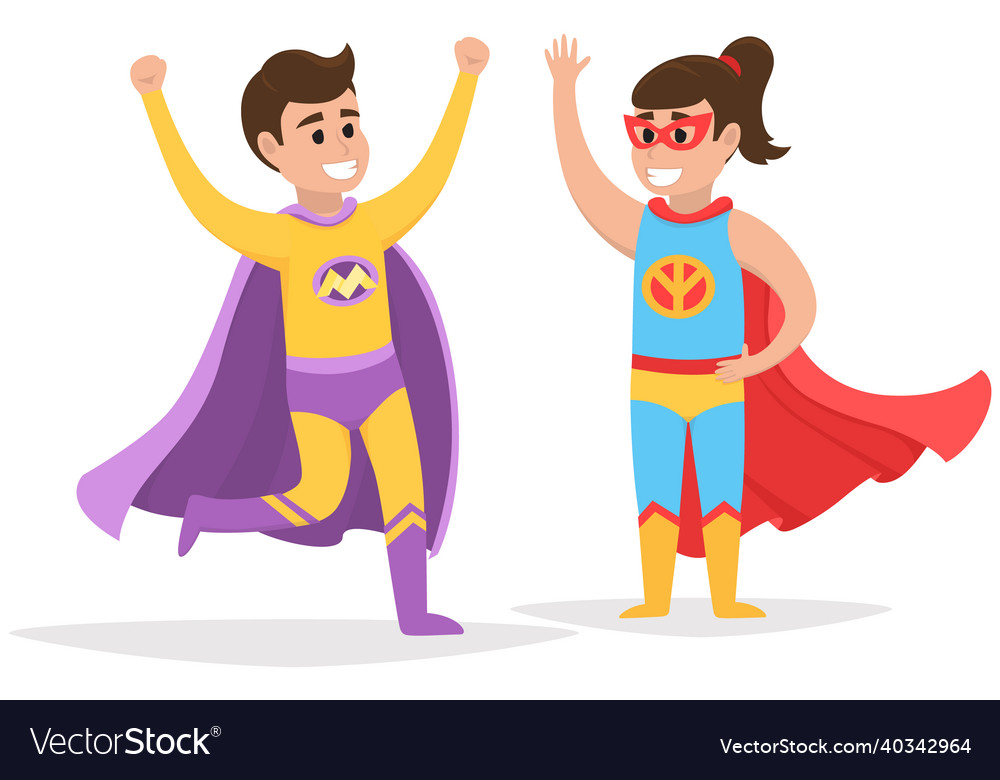 Strong super man smiles and flies to save world Vector Image