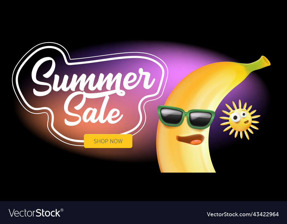 Summer sale funny horizontal banner with cartoon