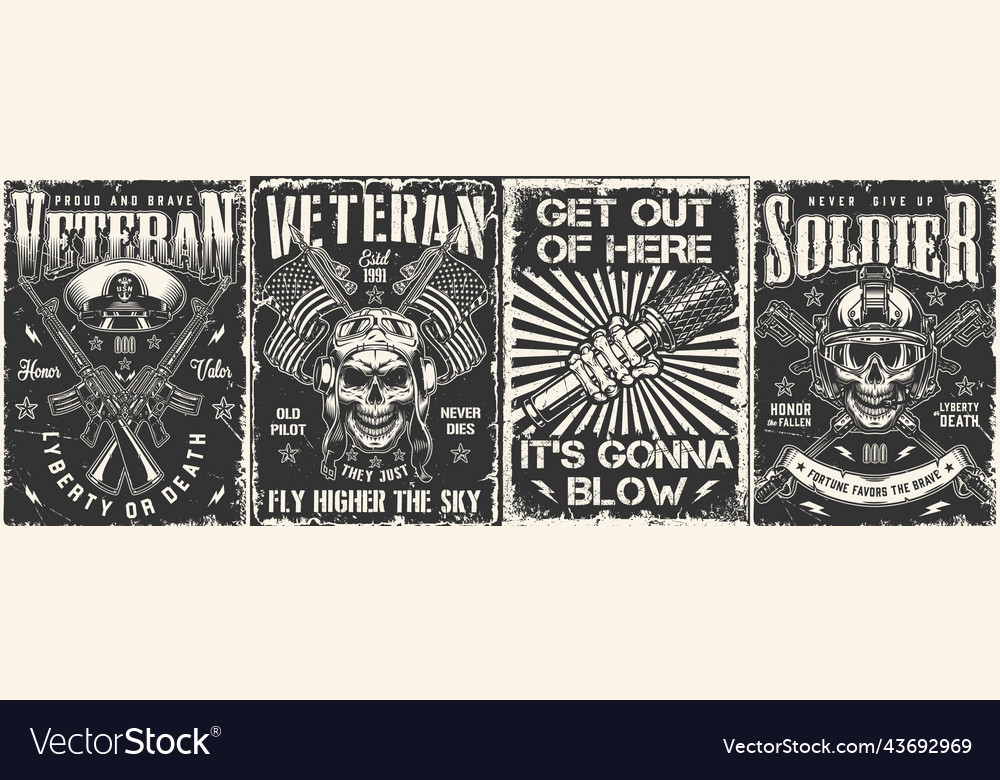 Military Set Vintage Flyers Monochrome Royalty Free Vector