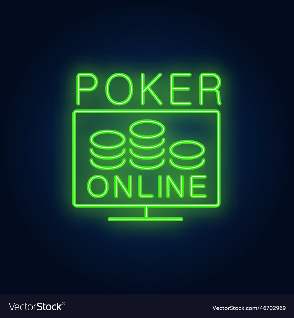 Poker online banner in neon style on brick Vector Image