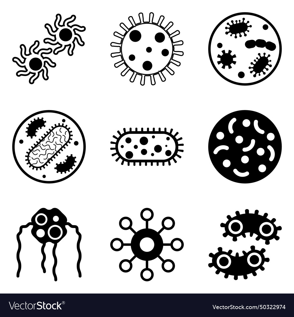 Bacteria flat icon set isolated on white Vector Image