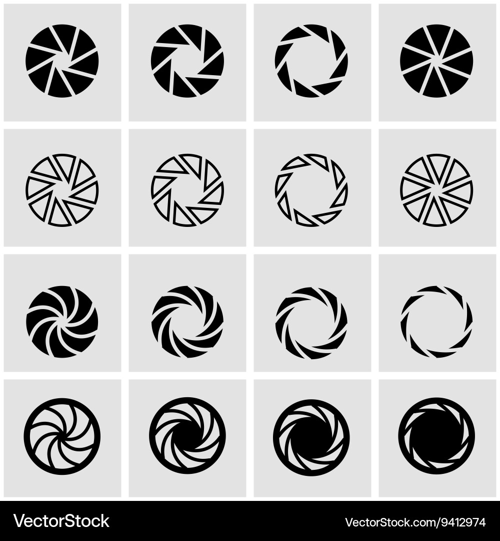 Black camera shutter icon set Royalty Free Vector Image