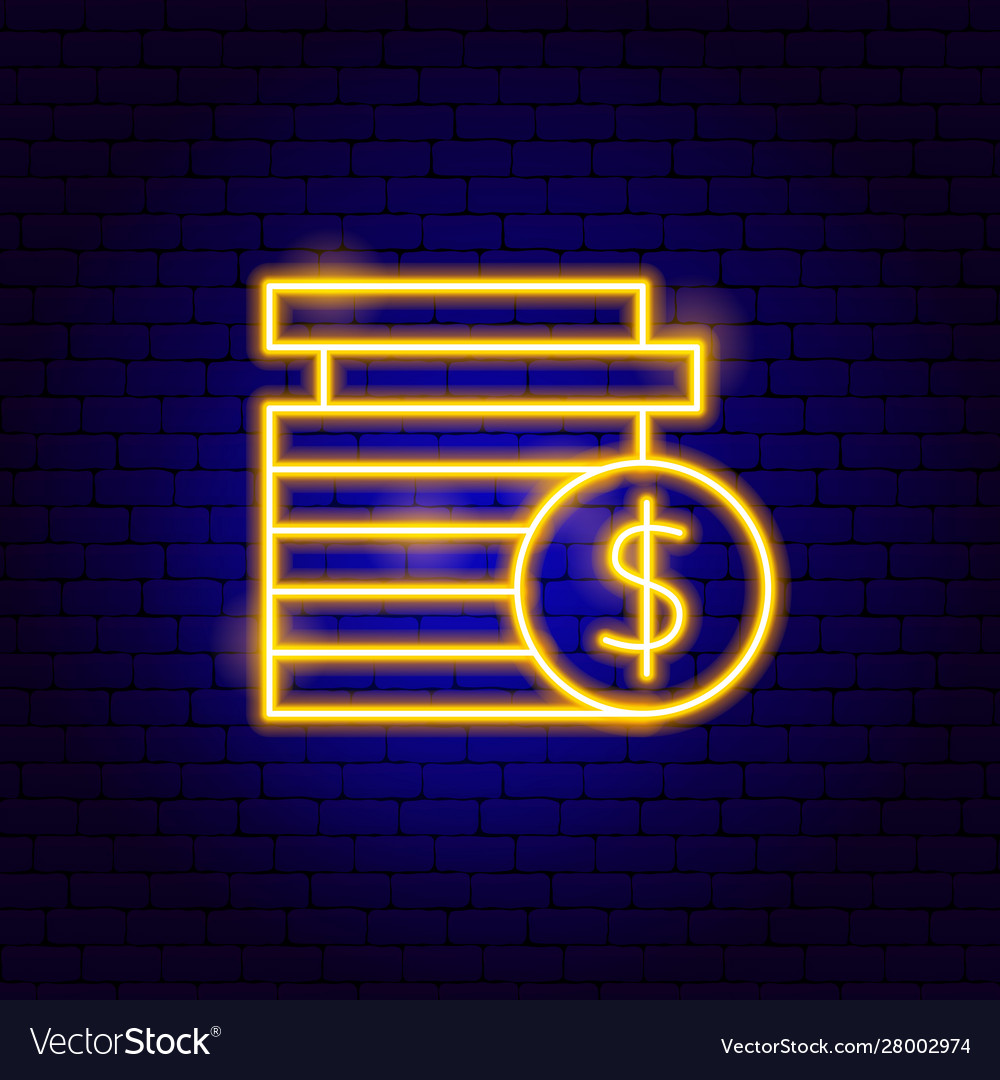 Dollar coins neon sign Royalty Free Vector Image