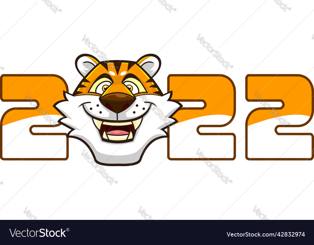 Funny 2022 year of the tiger with face Royalty Free Vector