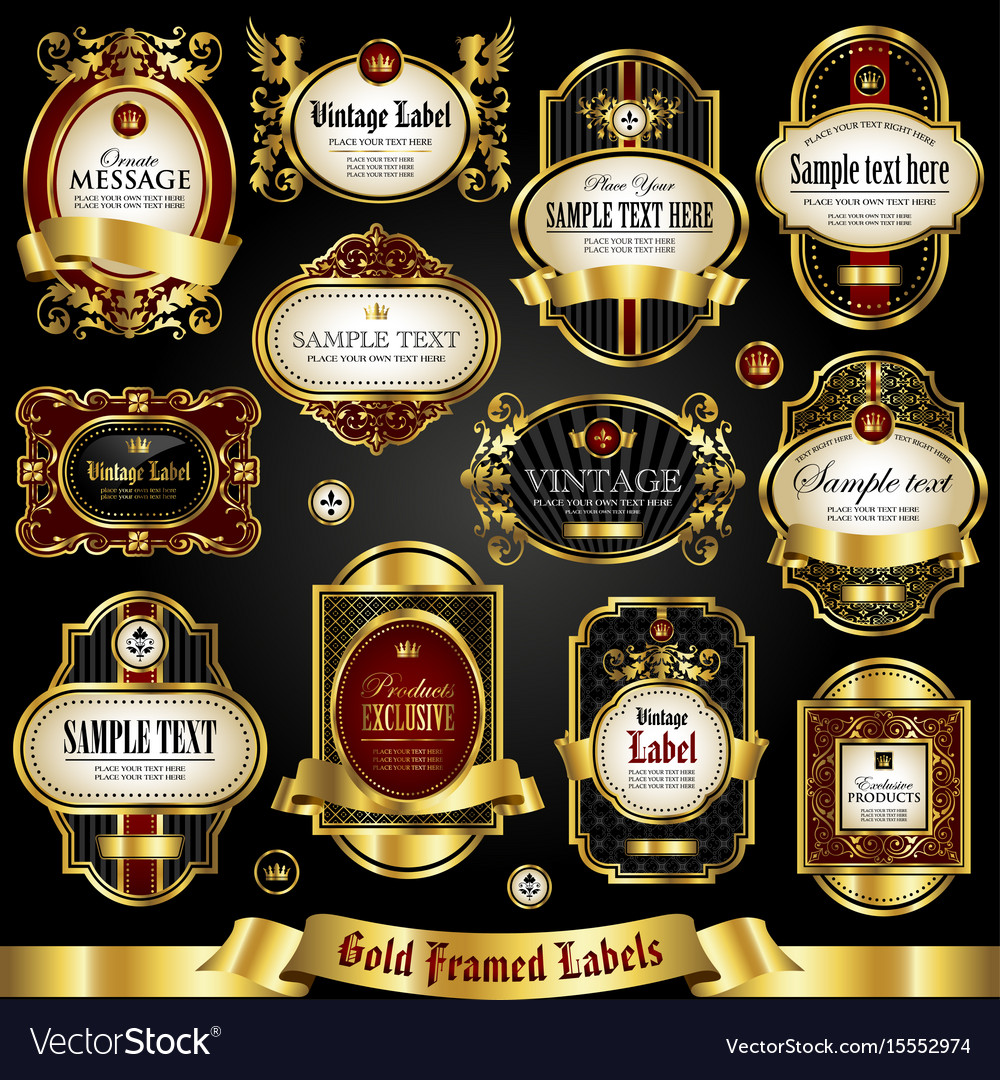 Gold-framed colorful labels Royalty Free Vector Image