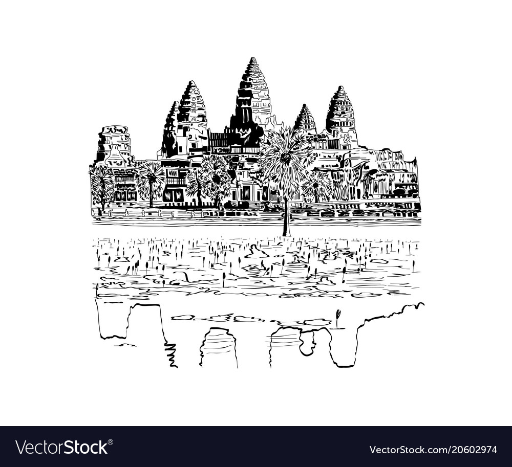 Hand drawn sketch angkor wat temple Royalty Free Vector