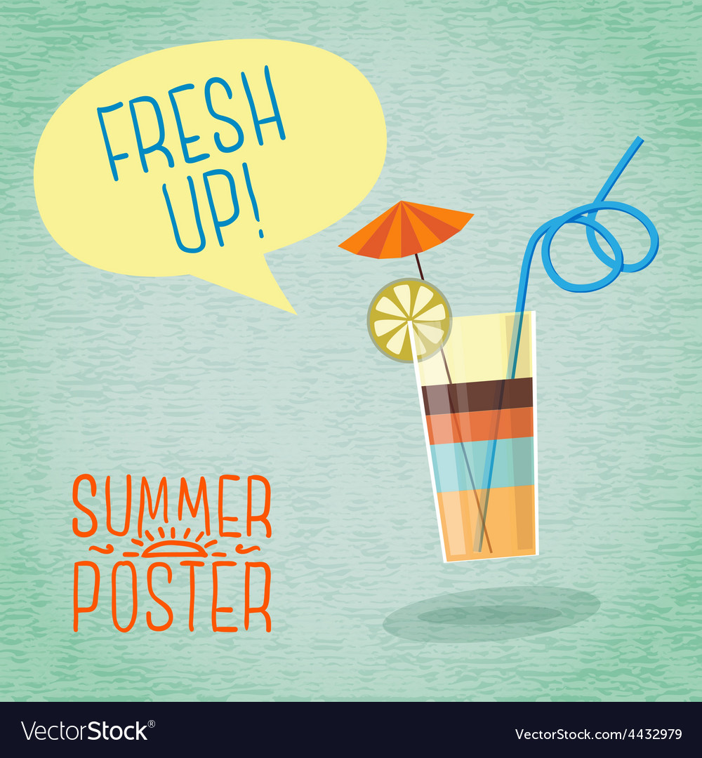 Cute summer poster - cocktail with umbrella lemon