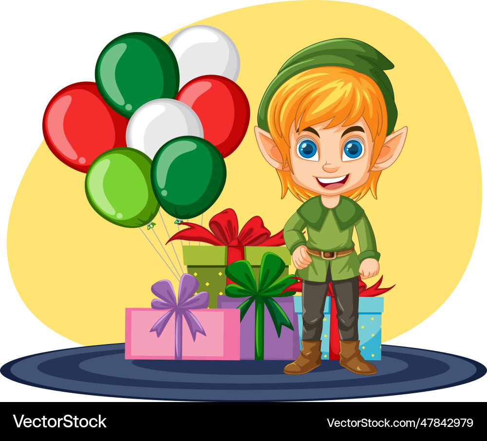 Elf with christmas gift Royalty Free Vector Image