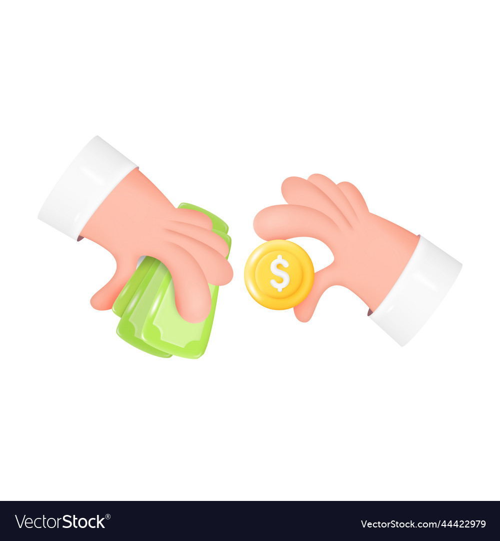 Hand holding dollar coin for transfer to banknote Vector Image