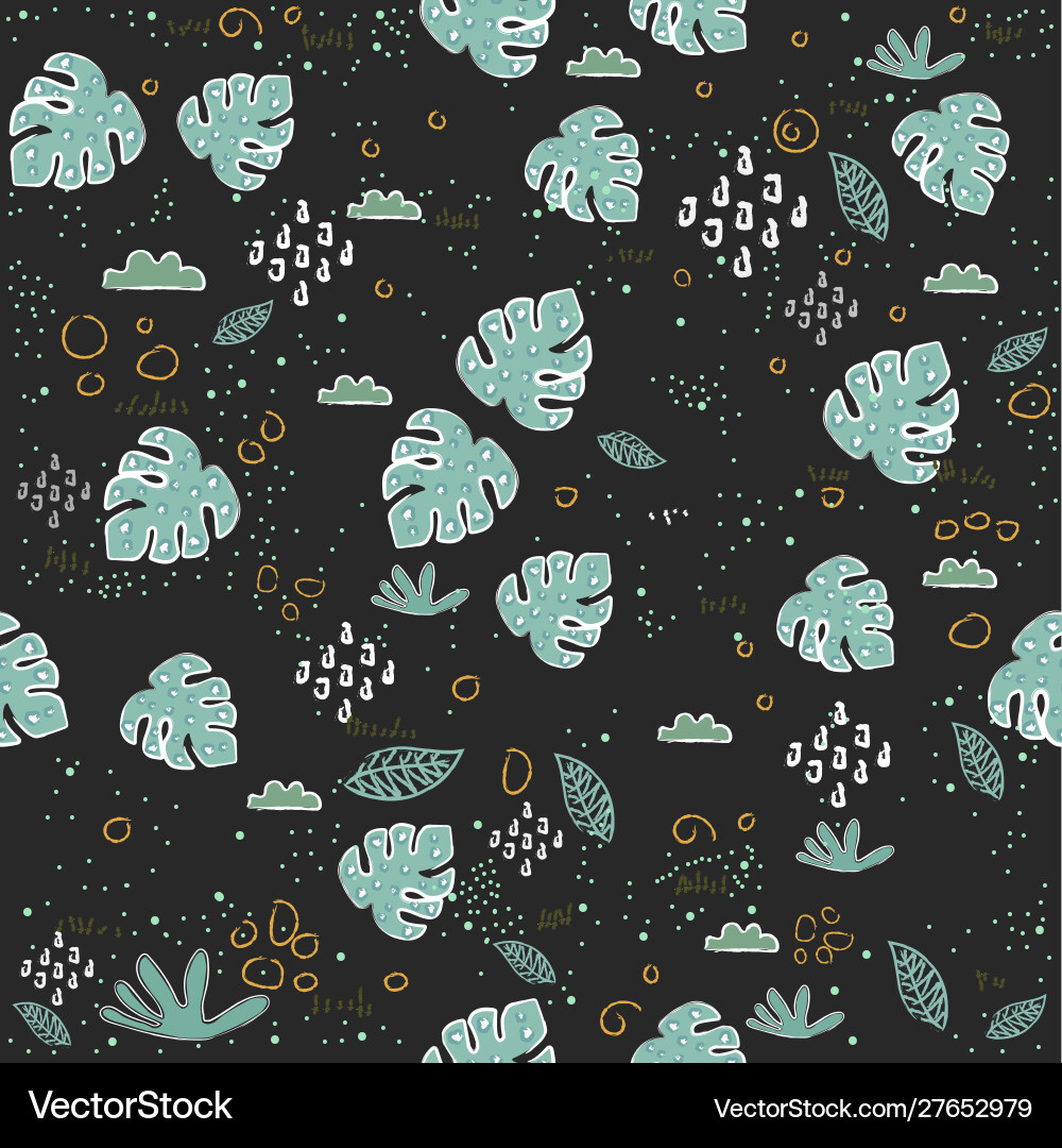 Seamless pattern with hand drawn leafs Royalty Free Vector