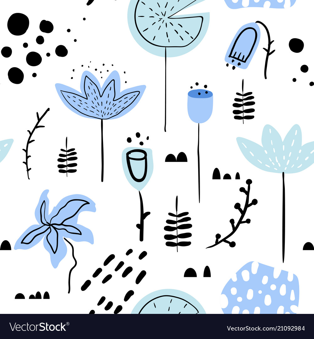 Floral hand drawn seamless pattern with flowers vector image Floral hand drawn seamless pattern with flowers