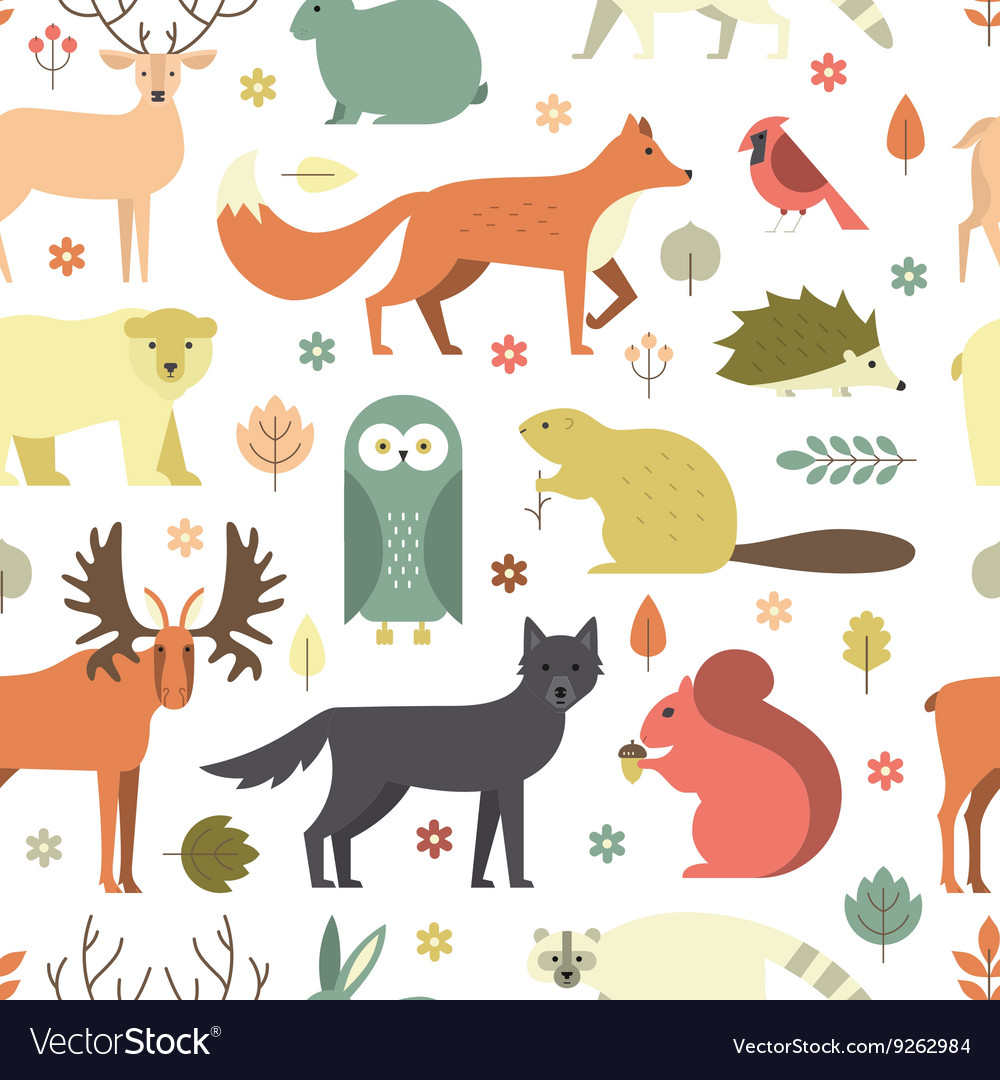 Forest animals seamless pattern Royalty Free Vector Image