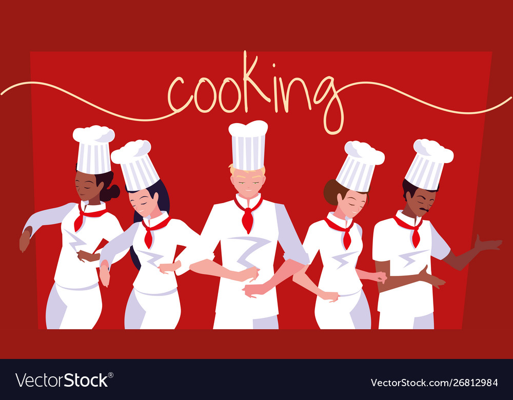 Group professionals chef cooking