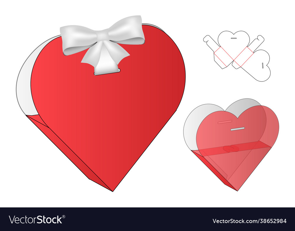 Heart shape box packaging die cut template design Vector Image