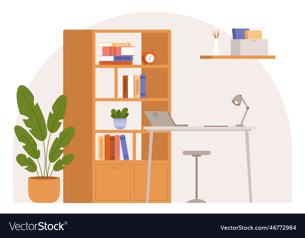 Home office interior flat work or study place in Vector Image