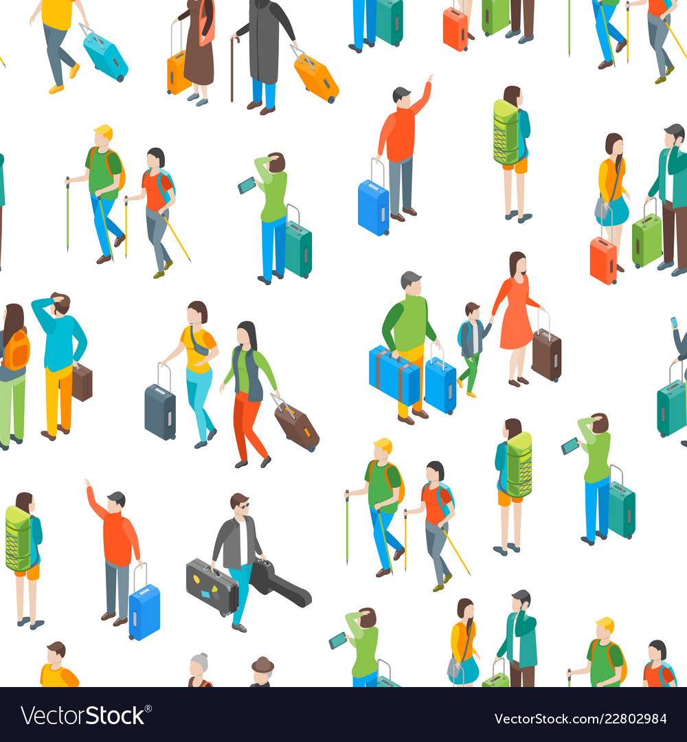 Isometric travel people characters seamless