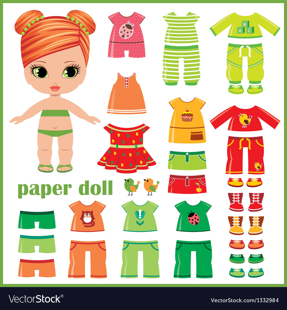 Paper doll with clothes set Royalty Free Vector Image