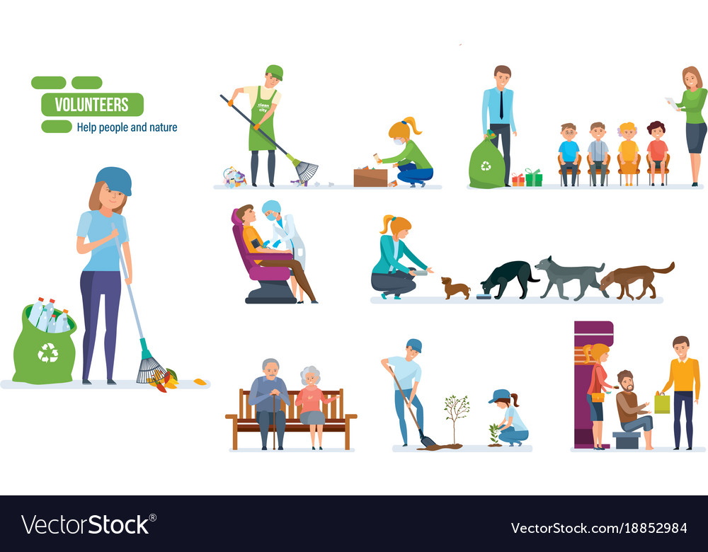 People helping elderly animals cleaning city Vector Image People helping elderly animals cleaning city Vector Image