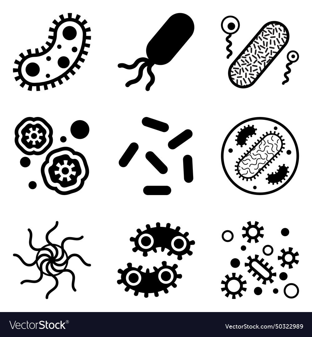 Bacteria flat icon set isolated on white Vector Image