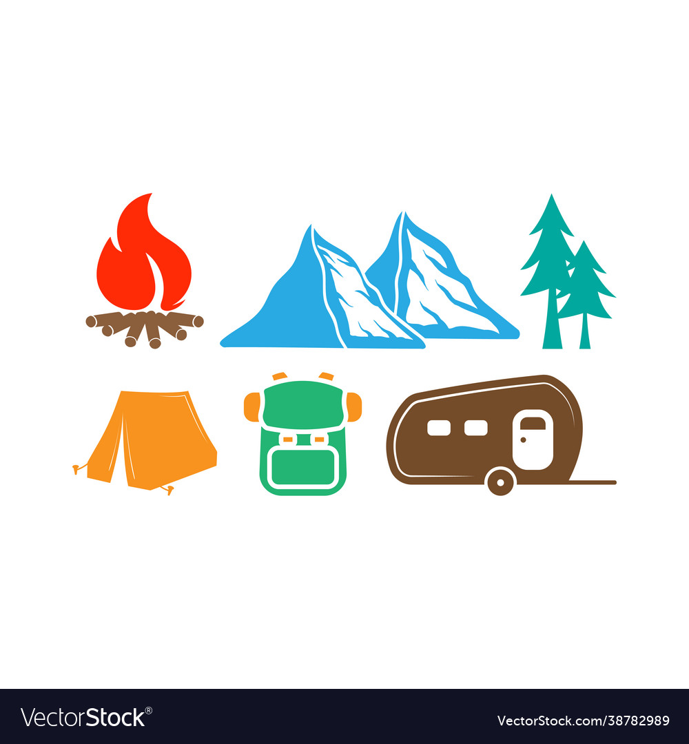 Camping icon design set bundle template isolated