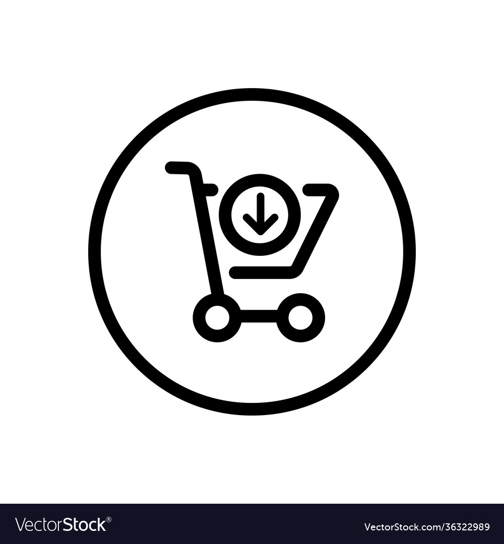 Shopping cart down arrow commerce outline icon