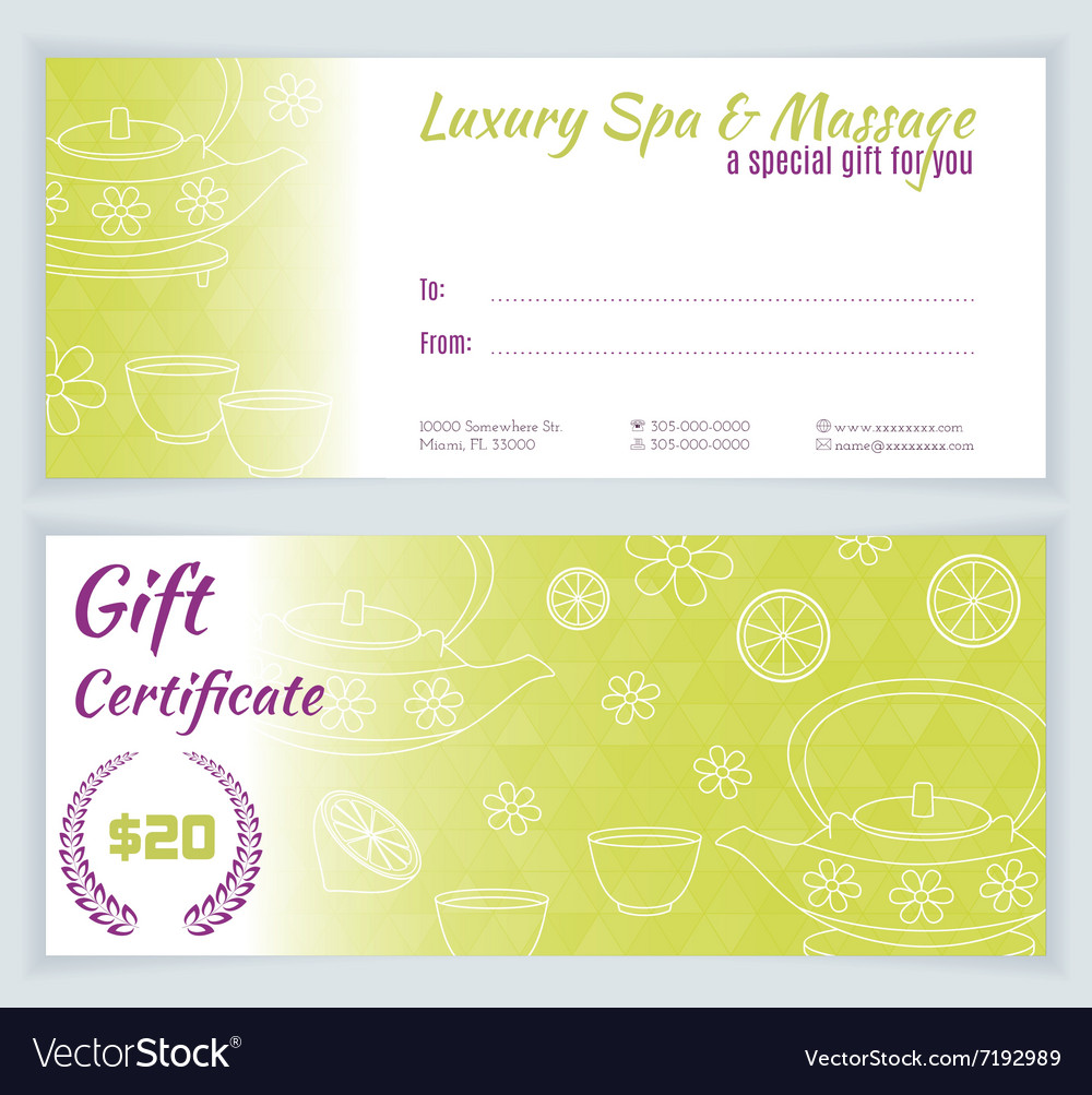 Spa massage gift certificate template Royalty Free Vector