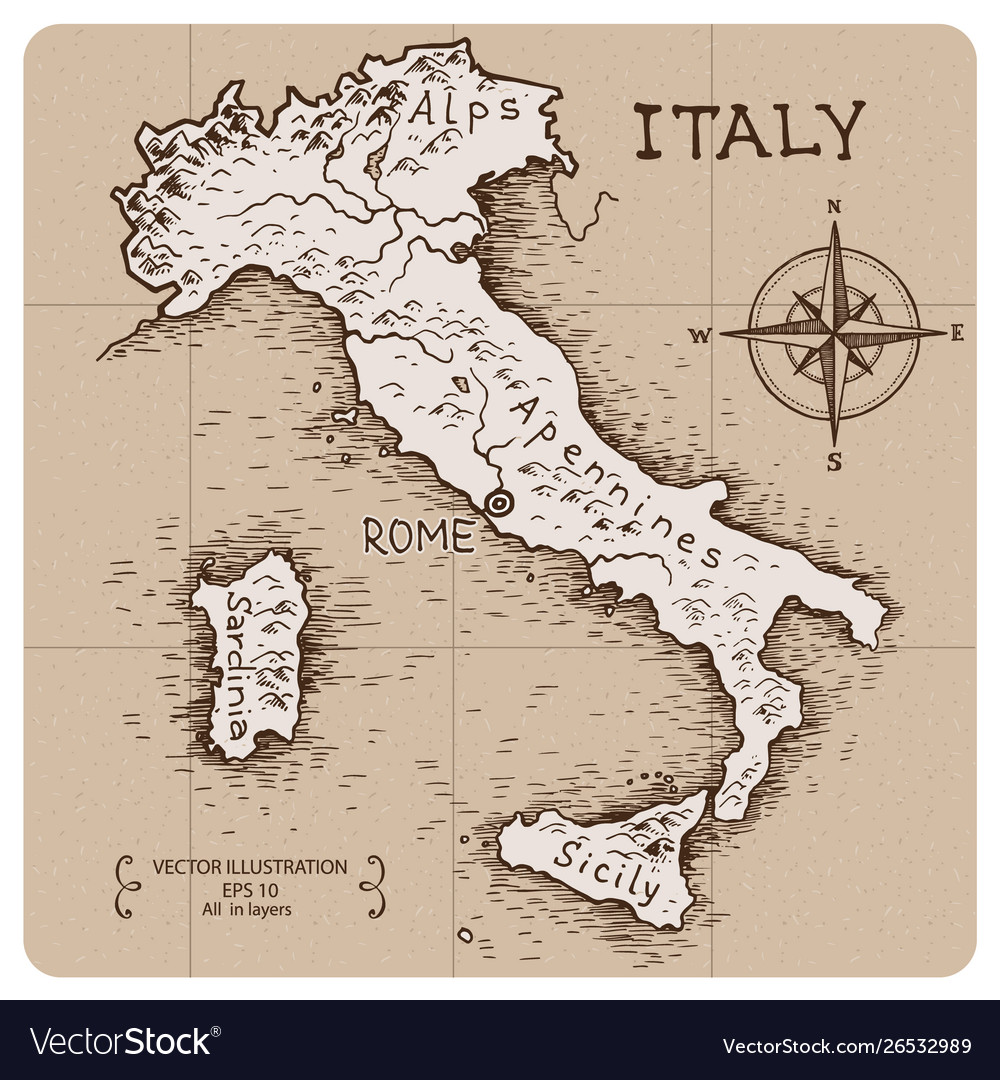 Vintage Map Of Italy Vintage map italy Royalty Free Vector Image   VectorStock