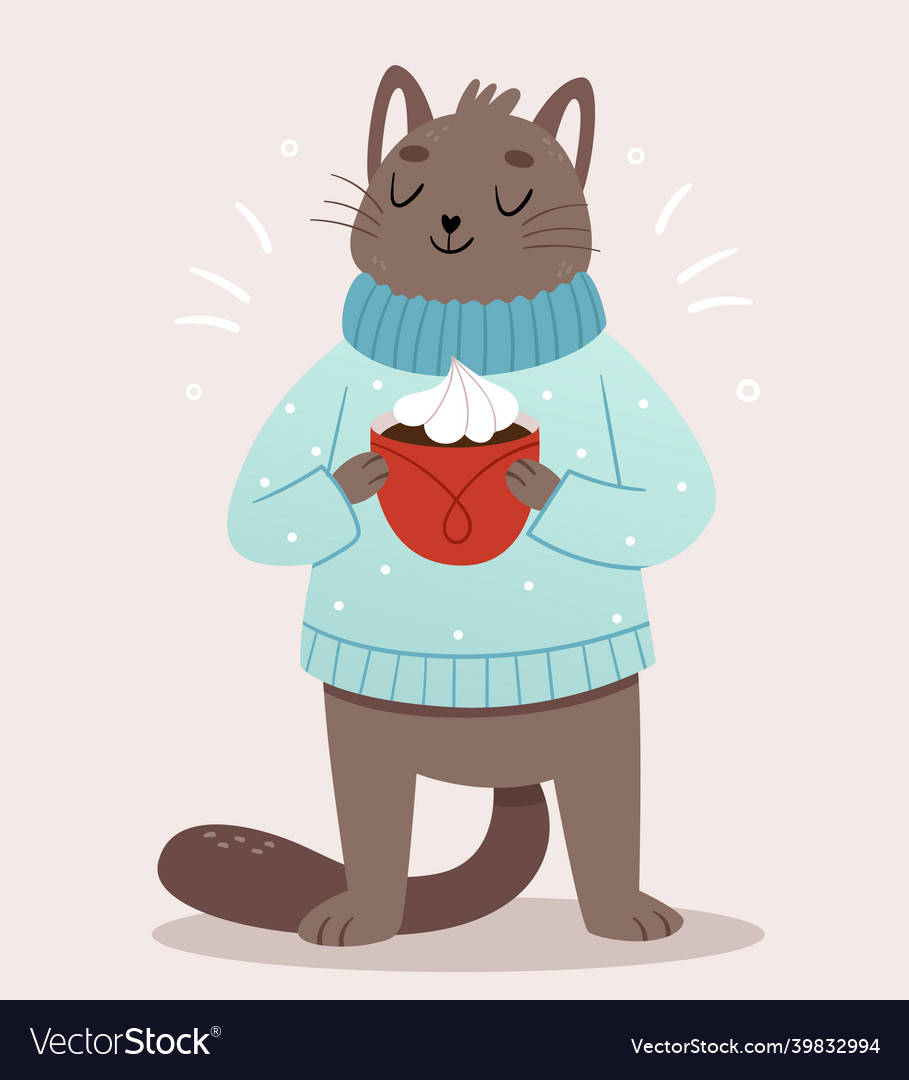 A cute gray cat in cozy blue warm sweater vector image A cute gray cat in cozy blue warm sweater
