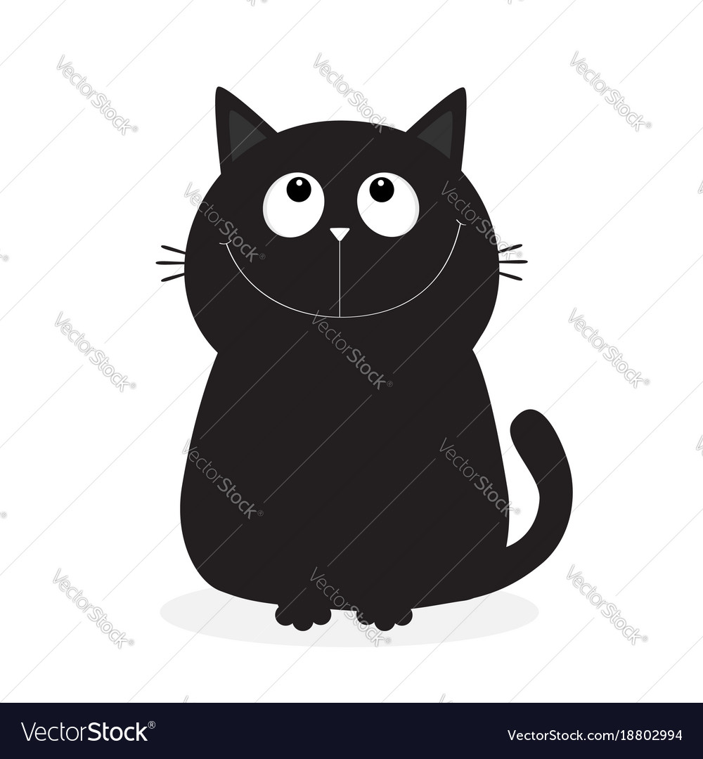 Cute Black Cat Icon. Funny Cartoon Character. Kawaii Animal. Tail