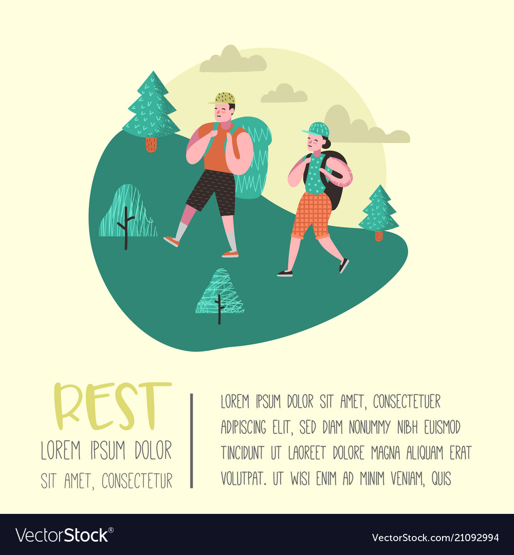 Summer camping poster banner people hiking vector image Summer camping poster banner people hiking