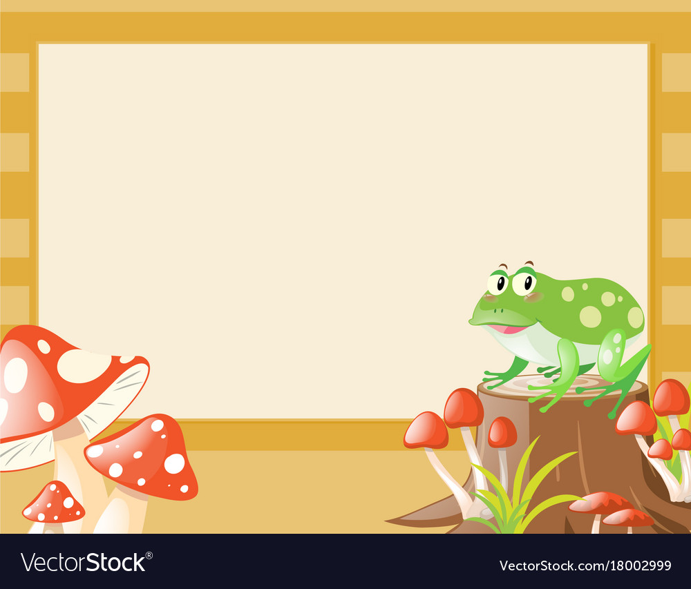 Border template with frog and mushroom Royalty Free Vector