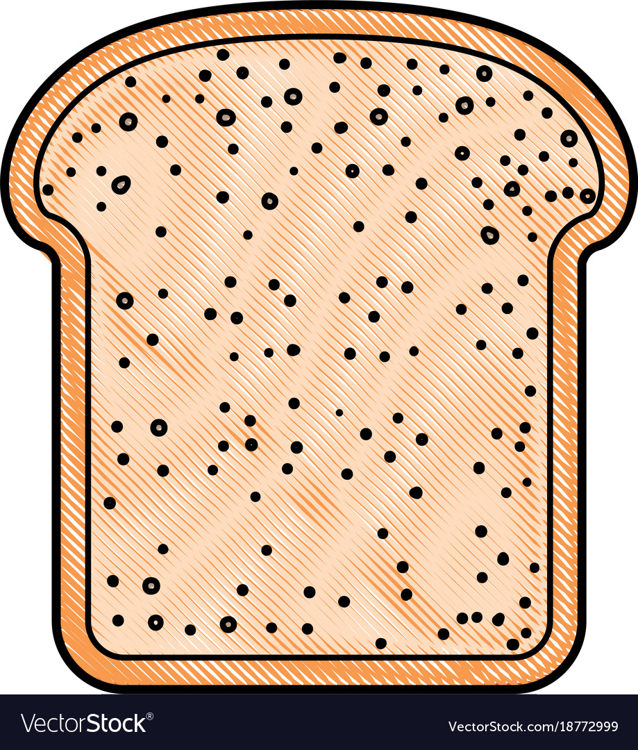 Bread slice in colored crayon silhouette on white